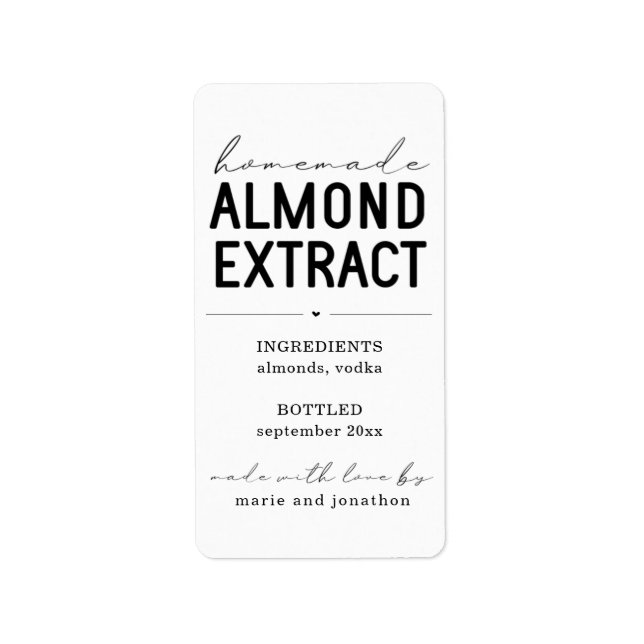Personalised Homemade Almond Extract Label (Front)