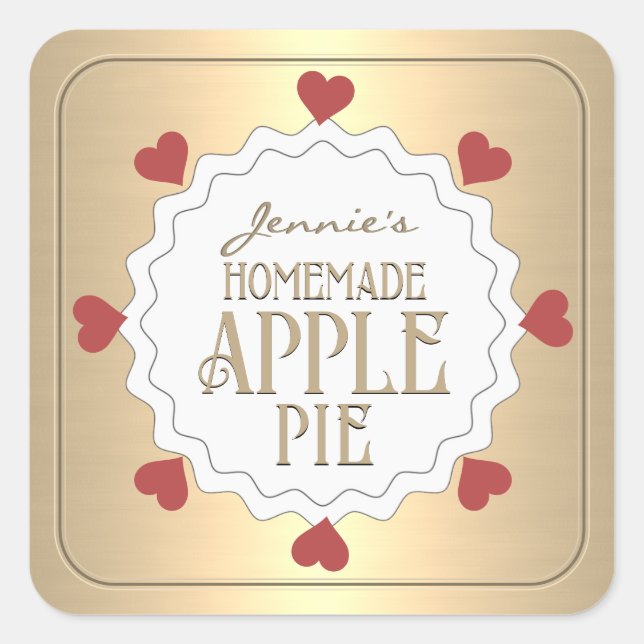 Personalised Homemade Apple Pie Label with Hearts  (Front)