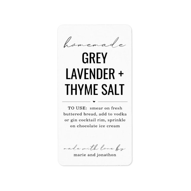 Personalised Homemade Artisan Gourmet Salt Gift Label (Front)