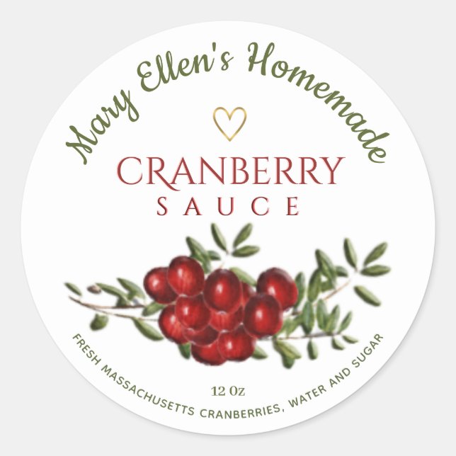 Personalised Homemade Cranberry Sauce Label (Front)