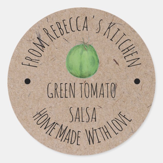 Personalised Homemade Green Tomato Salas  Classic Round Sticker (Front)
