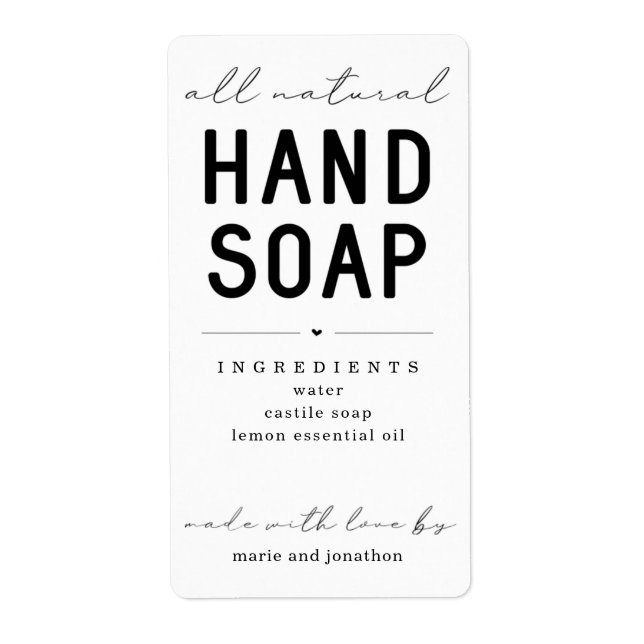 Personalised Homemade Hand Soap Label (Front)