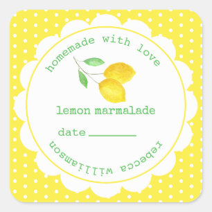 Personalised  Homemade Lemon Marmalade Jar  Square Sticker