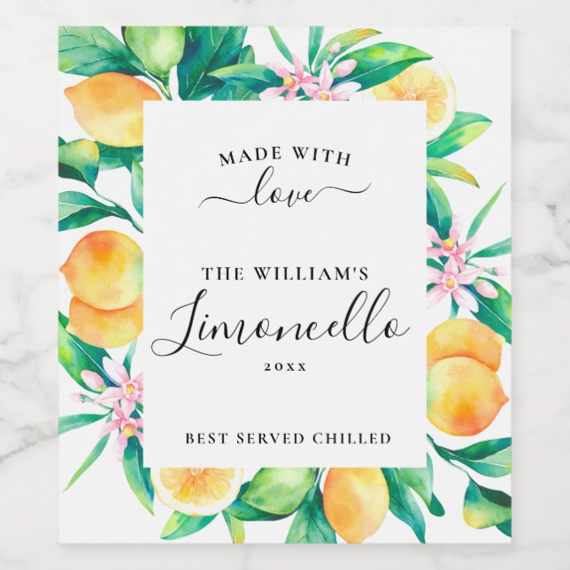 Personalised Homemade Limoncello Food Drink Labels (Single Label)