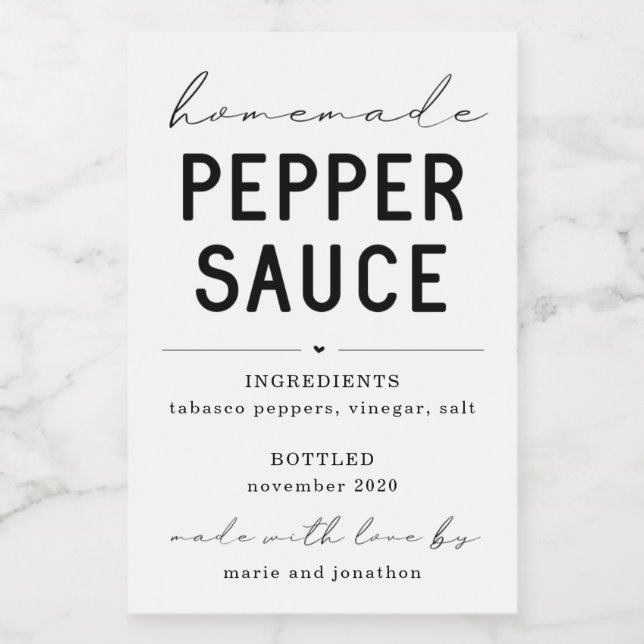 Personalised Homemade Pepper Sauce Label (Single Label)