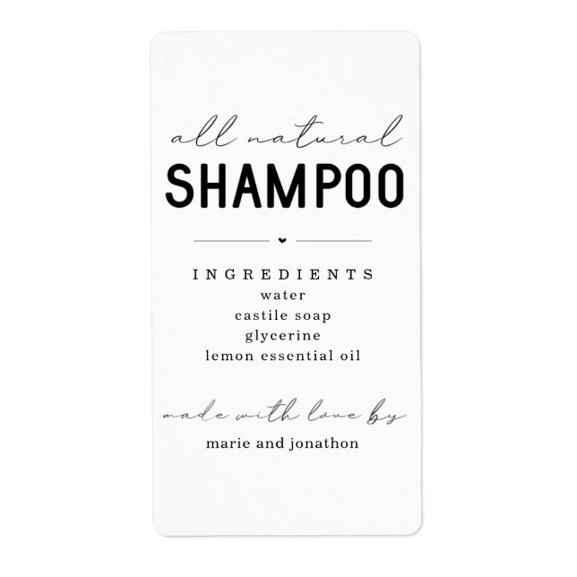 Personalised Homemade Shampoo Label (Front)