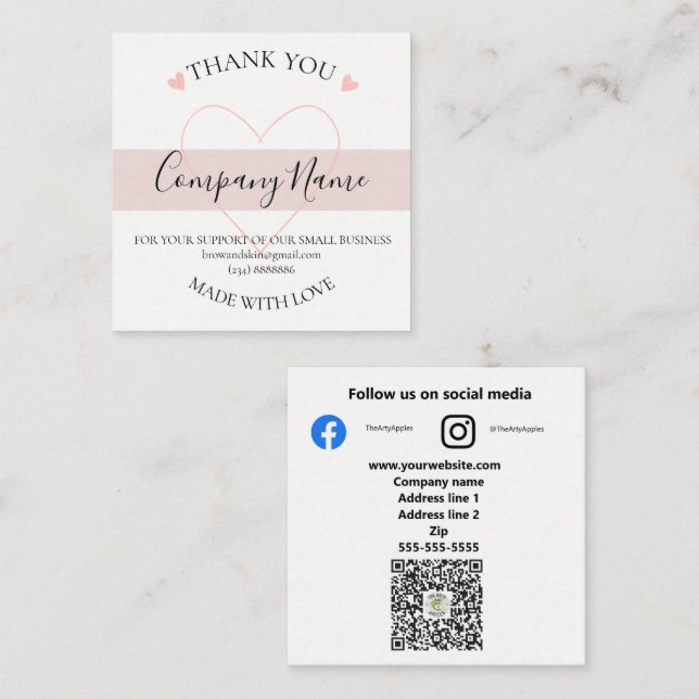 Personalised Homemade THANK YOU  Label Square Business Card (Front/Back)