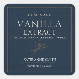 Personalised Homemade Vanilla Extract Blue Square Sticker