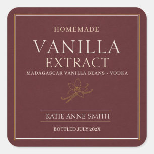 Personalised Homemade Vanilla Extract Burgundy Square Sticker