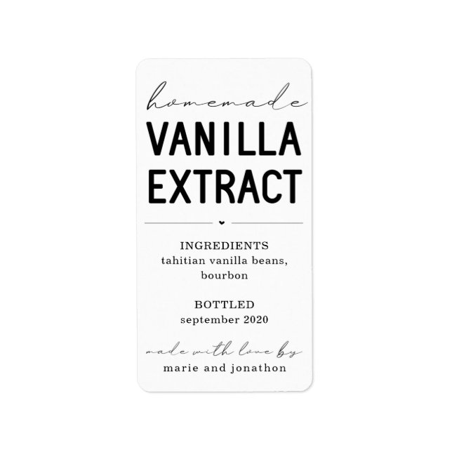 Personalised Homemade Vanilla Extract Label (Front)