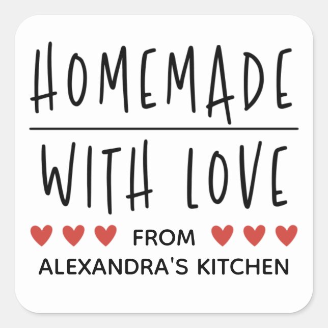 Personalised Homemade With Love Baking Square Sticker (Front)