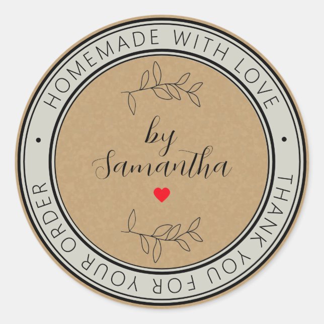 Personalised Homemade with Love Classic Round Sticker (Front)