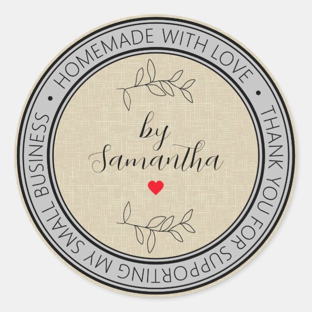 Personalised Homemade with Love Classic Round Sticker (Front)