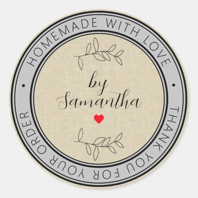 Personalised Homemade with Love Classic Round Sticker (Front)