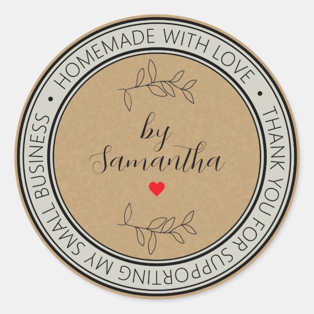 Personalised Homemade with Love Classic Round Sticker (Front)