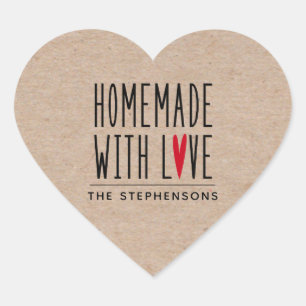 Personalised Homemade With Love Kraft Heart Sticker