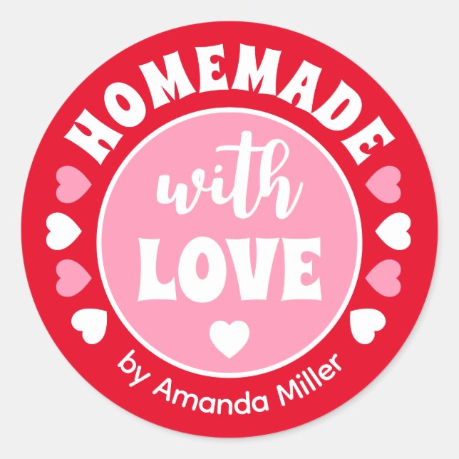 Personalised Homemade With Love Red Baking Classic Round Sticker (Front)