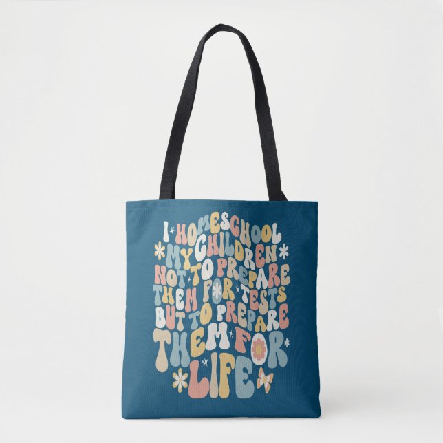 Personalised Homeschool Retro Custom Text Colours Tote Bag (Front)
