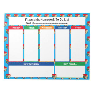 Personalised HOMEWORK TO DO LIST BOOKS Tear Away Notepad