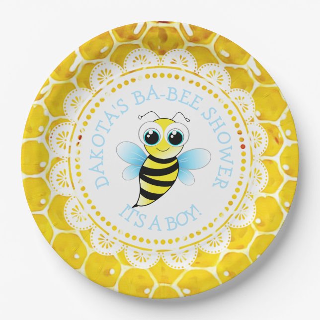 Personalised Honey an Bee Baby Shower Paper Plates (Front)