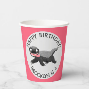 Personalised honey badger cartoon birthday paper cups