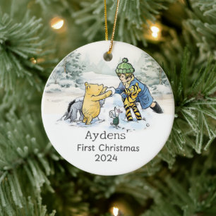 Personalised Honey Bear and child first christmas Ceramic Ornament