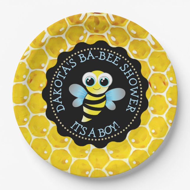 Personalised Honey Bee Baby Shower Paper Plates (Front)