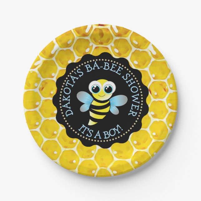 Personalised Honey Bee Baby Shower Paper Plates (Front)