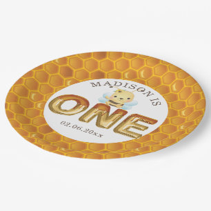 Personalised Honey Bee First Birthday Paper Plate