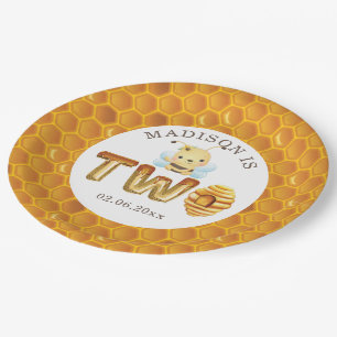 Personalised Honey Bee Second Birthday Paper Plate