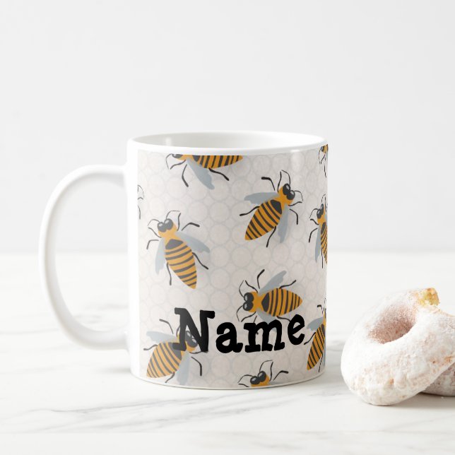 Personalised Honey Bees Hive Design Coffee Mug Cup (With Donut)