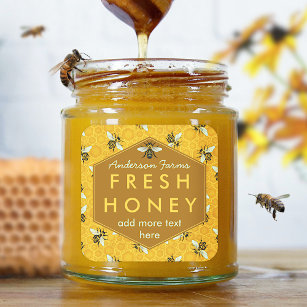 Personalised Honey Jar Label Bees and Honeycomb