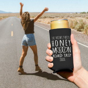 Personalised Honeymoon Road Trip Heart Monogrammed Seltzer Can Cooler