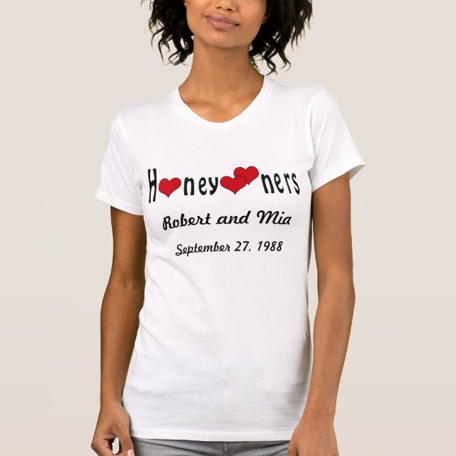 Personalised Honeymooners and Hearts T-Shirt (Front)