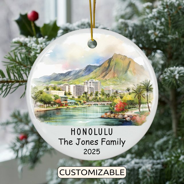 Personalised Honolulu Ornament, Hawaii Ceramic Ornament (Creator Uploaded)