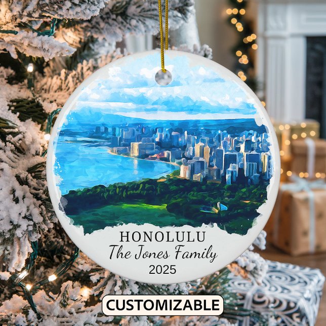 Personalised Honolulu Ornament, Hawaii Gift Ceramic Ornament (Creator Uploaded)