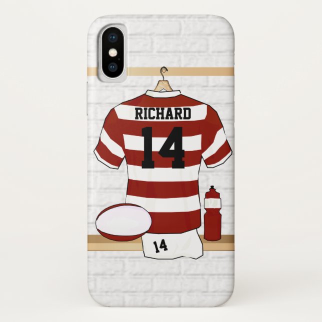 Personalised Hooped Rugby Jersey in Locker Room Case-Mate iPhone Case (Back)