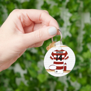 Personalised Hooped Rugby Jersey in locker room Key Ring