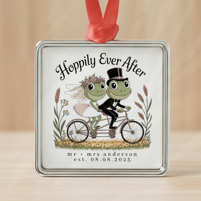 Personalised Hoppily Ever After Wedding Marriage Metal Ornament (Creator Uploaded)