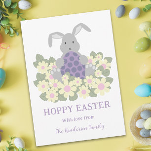 Personalised Hoppy Easter Cute Bunny Daisy Floral Holiday Postcard