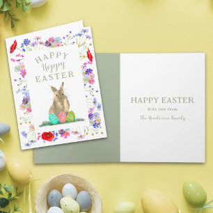 Personalised Hoppy Easter Cute Bunny Spring Floral Card