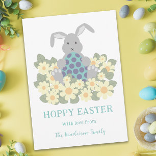 Personalised Hoppy Easter Cute Bunny Spring Floral Holiday Card
