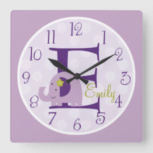 Personalised Hopscotch Lavender Elephant Clock