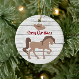 Personalised Horse and Cowboy Hat Merry Christmas Ceramic Ornament