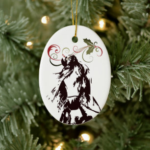 Personalised Horse and Holly Holiday Christmas Ceramic Ornament