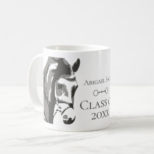 Personalised Horse and Snaffle Bit Grey Graduation Coffee Mug