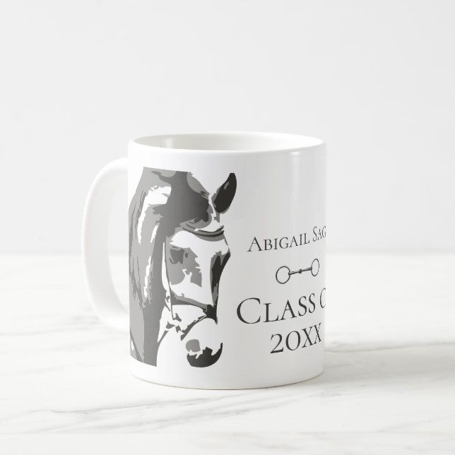 Personalised Horse and Snaffle Bit Grey Graduation Coffee Mug (Front Left)
