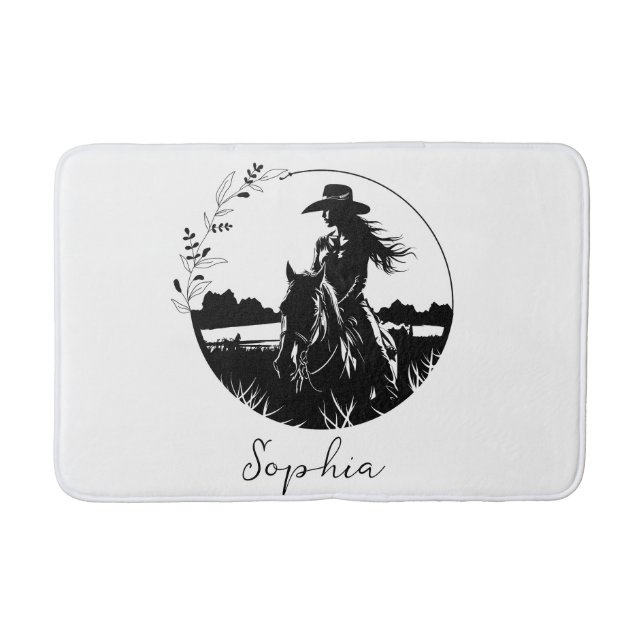 Personalised Horse Cowgirl Western Equestrian Bath Mat (Front)