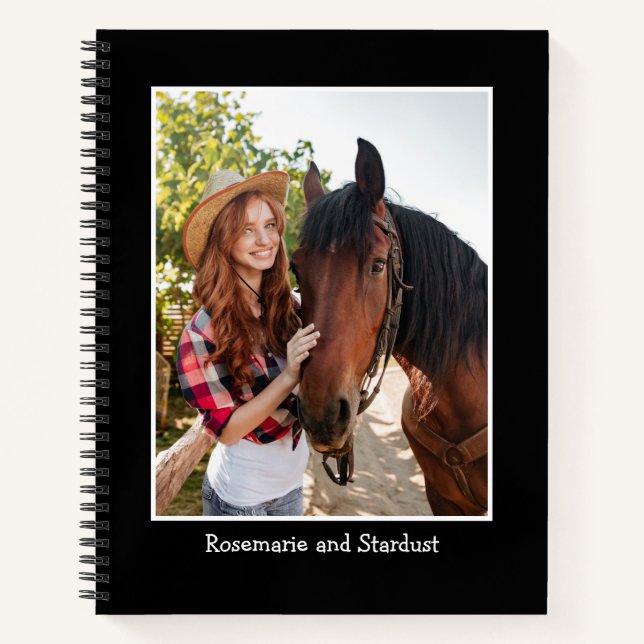 Personalised Horse Photo Black Notebook (Front)