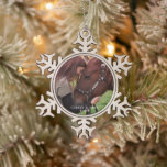 Personalised Horse Photo Name and Year  Snowflake Pewter Christmas Ornament<br><div class="desc">Horse photo and name with dated year inside a silver metal snowflake ornament. Make your own horse photo ornament quickly and easily - lots of ornament types available in the Paper Grape Zazzle Store Pet Ornament Collection!</div>